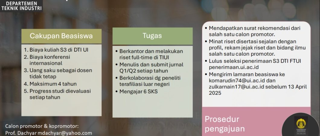 Beasiswa Program Doktor Departemen Teknik Industri UI